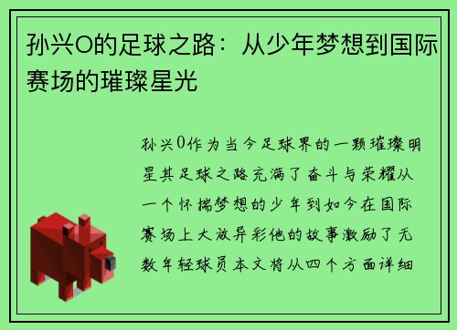孙兴O的足球之路：从少年梦想到国际赛场的璀璨星光